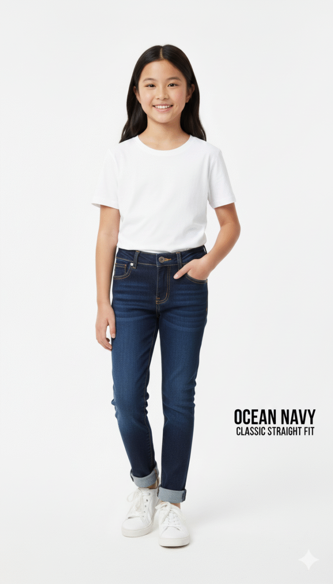 Ocean Navy Wave Wash Slim Fit jeans.