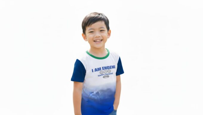 'I Am Engene' Blue Gradient Color-Block Tee Polo